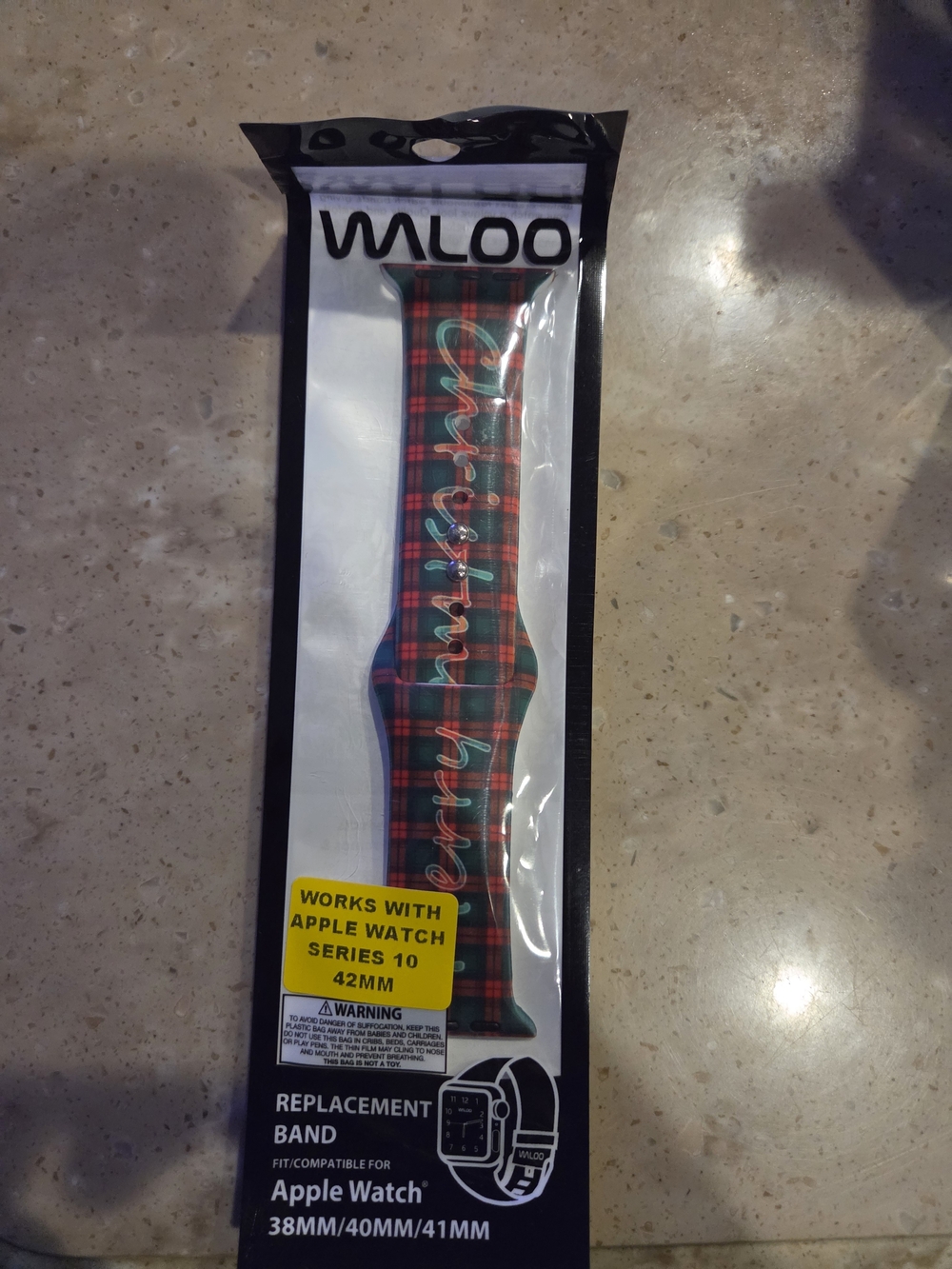 ALO Yoga Red and Green Plaid Apple Watch Band with Script Accent